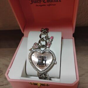 Juicy Couture silver-tone charm watch pink face accents and crystal rhinestones